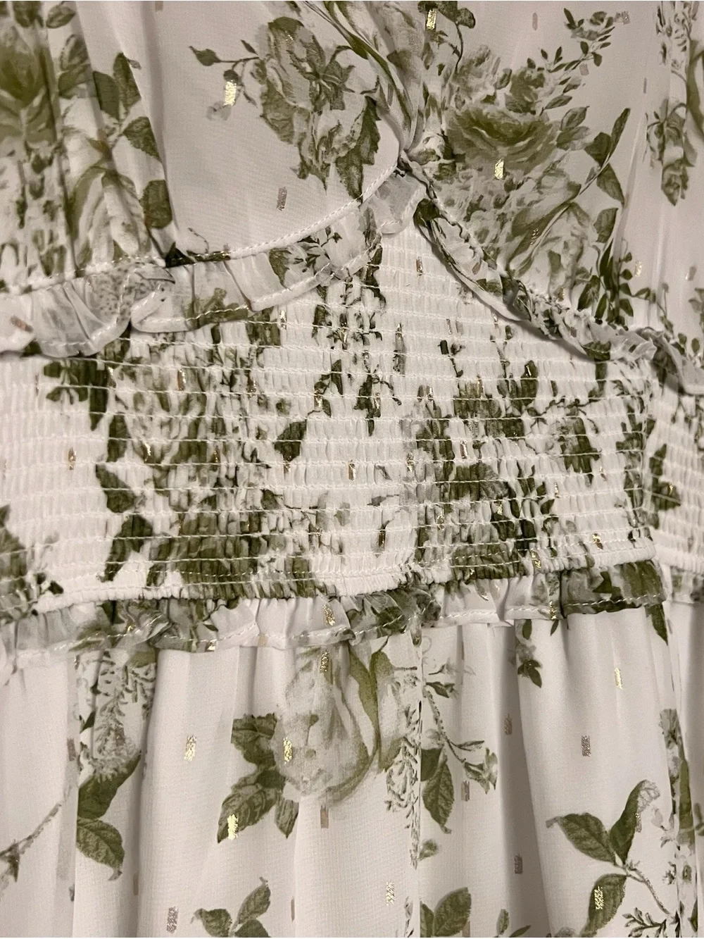 ✨ Altar’d State Sage Floral Mini Dress | Size Large | Gold Fleck Detail ✨ - Picture 6 of 9